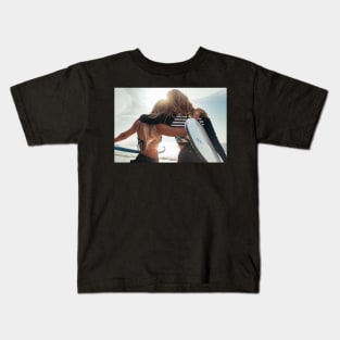 Rio de Janeiro - Two Sexy Female Surfer Girls Holding Surfboards and Hugging Each Other Kids T-Shirt